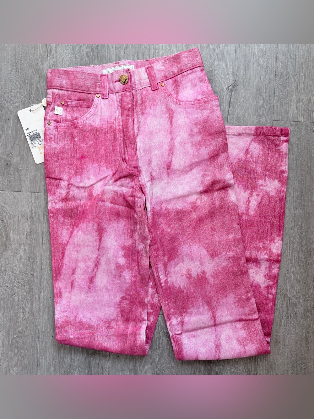 Rare MCM The Golden Jeans Pink Cloud Wash Denim Jeans Size 27 NWT Made Italy
